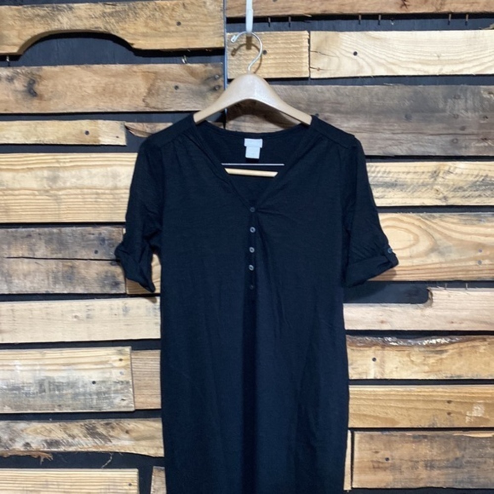 Chico’s Cotton-Blend Slub Maxi Dress‎ Black With Pockets